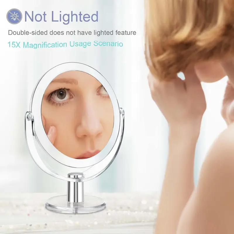 Makeup Mirror with Stand, 1X/15X Magnification Double Sided 360 Degree Swivel Magnifying Mirror, 6.25 Inch Portable Table Desk Counter top Mirror Bathroom Shaving Mirror 4