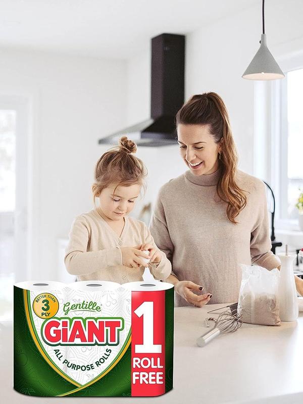 18 Rolls Gentille Giant 3 Ply Thickness Paper Towel-Extra Strong, Absorbent, Tough, Durable Kitchen Roll- Multipurpose  6 Pack of 3 Rolls Wipes 4