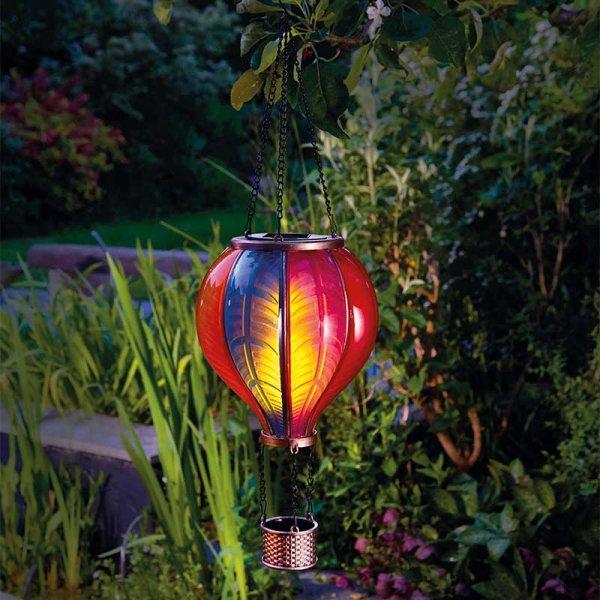 Rainbow OR Fiesta Flaming Balloon Smart Solar Hanging Lantern LED Flickering Flame 8