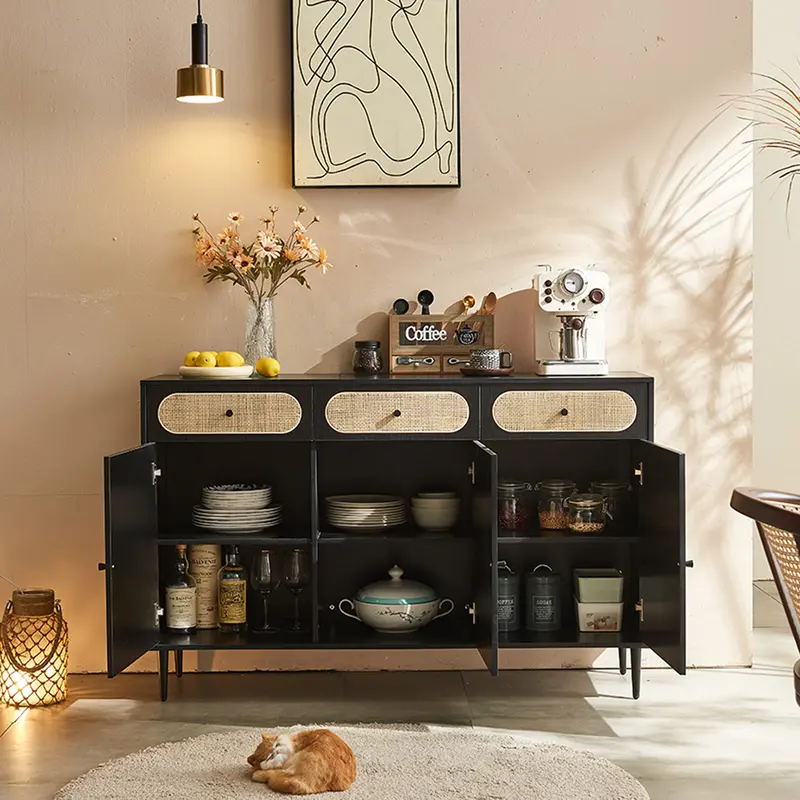 Ballard Rattan Sideboard, Black Or Oak 2