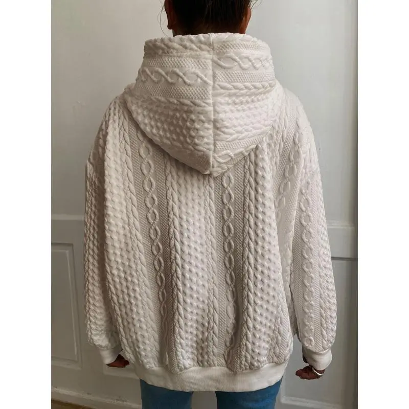 Plus Size Casual Hoodie, Women's Plus Solid Ribbed Long Sleeve Slight Stretch Hoodie Drawstring Sweatshirt Womenswear Tops Comfort Pullover Basic Minimalist 5