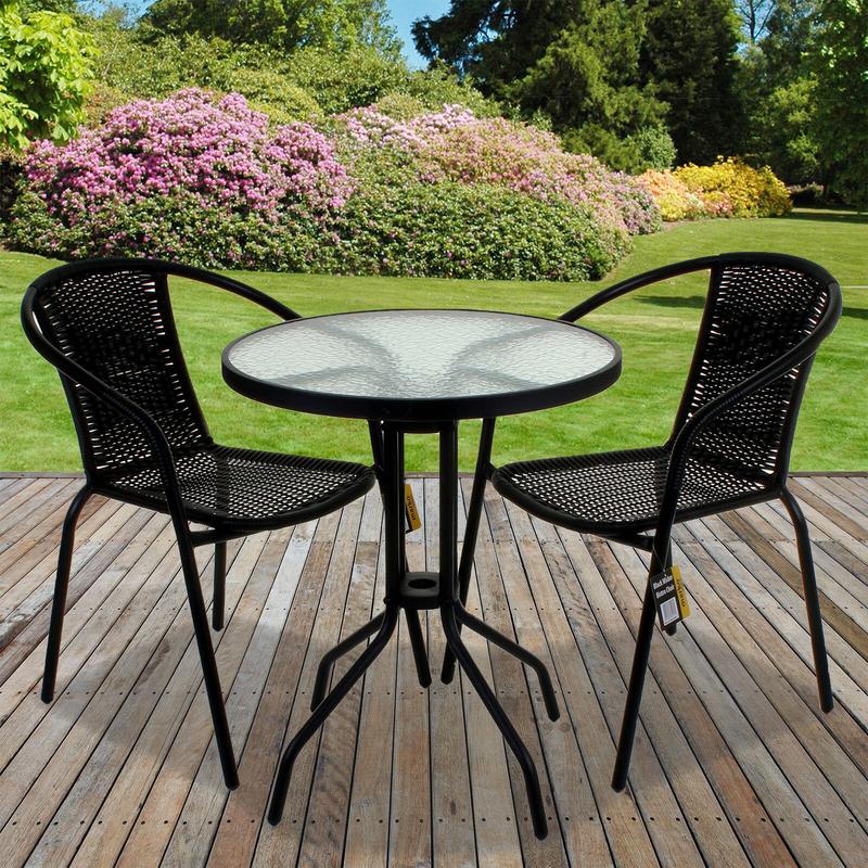 Marko Outdoor 3/5 Piece Bistro Sets Black Wicker Table Chair Patio Garden Rattan Summer Furniture Diner Home 0
