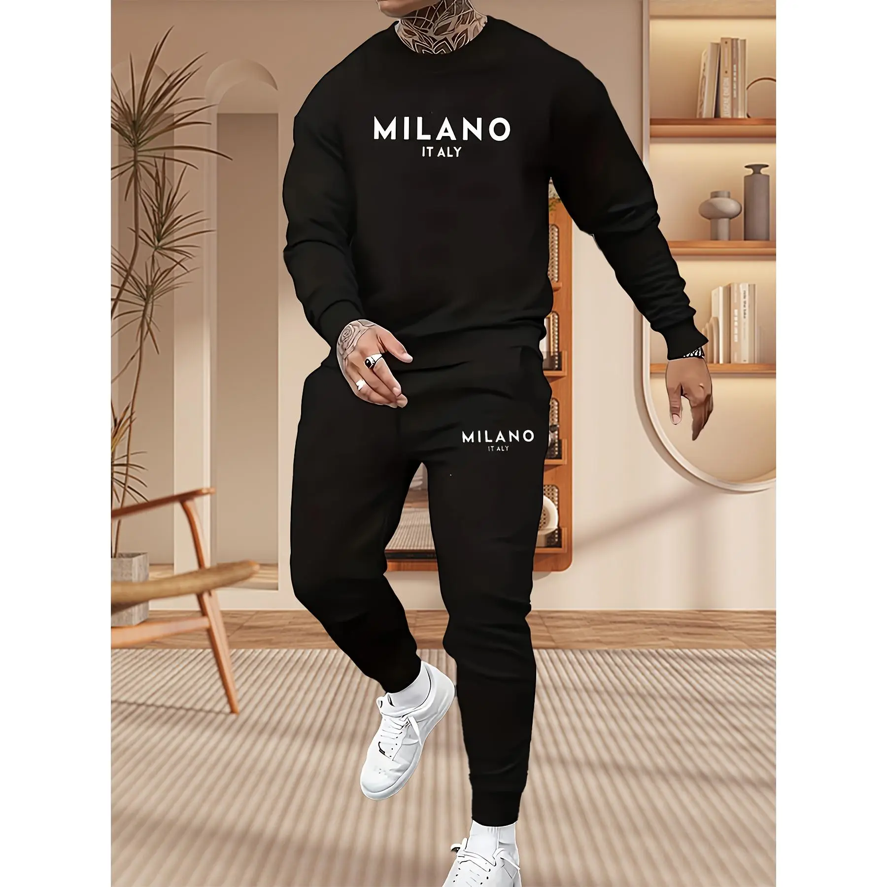 Print Men's Two-piece Set Trendy Clothing Printed Hoodie Two-piece Set Sweatshirt and Pants Sweatshirt and Jogging Pants Set