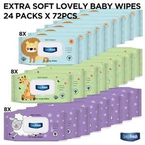 Deep Fresh Extra Soft Lovely Baby Wipes - Lion, Lamb, Giraffe Mixed Pack 24 Packs 72pcs,  It does not contain alcohol, pH balanced,