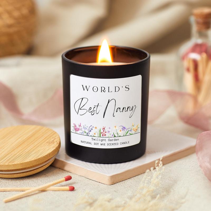 World's Best Nanny Birthday Candle Gift, Nana Mothers Day Presents, The Best Nanny Mothers Day Scented Candle For Gran, Grandma Candle Gift Set, Granny Gift Wood Wick Candle in Glass  Jar for Decor, Beautiful Fragrance 4