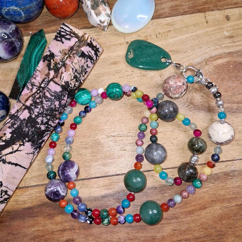 Green Aventurine Freeform Removable Pendant with Dream Amethyst, Dragon Blood Agate, Malachite and more. 2