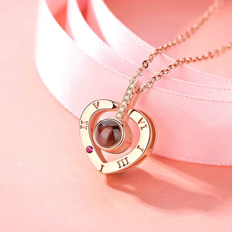 Necklace 100 Languages projection “I Love You”Pendant Necklaces For those you love - ideal for gifting - Rose Gold Heart 4