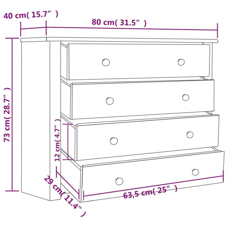 Side Cabinet Grey 80x40x73 cm Pine Panama Range 5