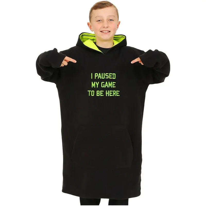 Boys I Paused My Game To Be Here Black Fleece Blanket Hoodie 0