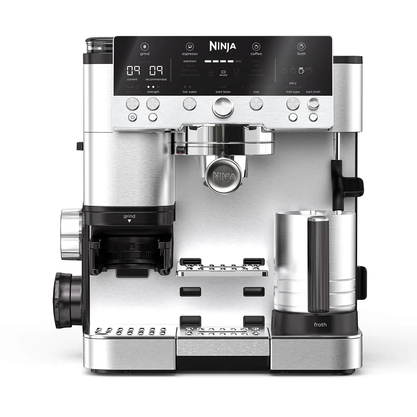 Ninja Luxe Premier 3-in-1 Coffee Machine | Latte, Cappuccino, Cold Brew & Espresso Maker With Built in Bean Grinder & Milk Frother | 4 Automated Froth Presets | Silver, ES601UK