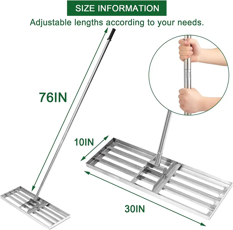 Manual Steel Top Soil Grass Compost Spreader Rake Tool Shaker Lawn Levelling Garden Backyard Lawn Leveller 76cm x 25cm Levelling Rake Lute Heavy Duty Lightweight Galvanised Steel Aluminium 5