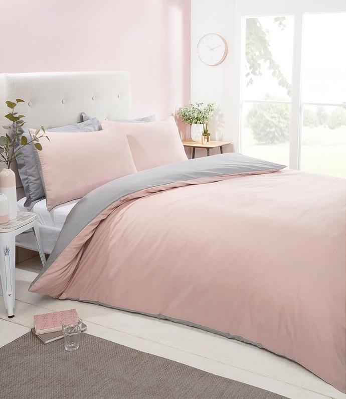 Rayyan Linen Plain Reversible Blush Pink Silver Grey Duvet Cover Bedding Set with matching Pillowcases 0