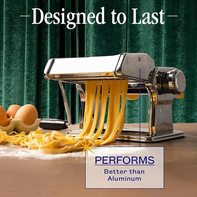 Pasta Maker Machine, Adjustable Thickness Settings, Noodles Maker with Washable Aluminum Alloy Rollers and Cutter 4