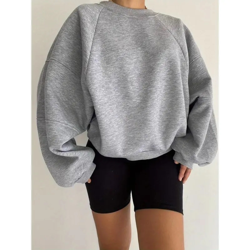 Women's Casual Pullover Hoodie, Autumn/Winter Solid Color Long Sleeve Round Neck Spliced Sweatshirt, Home Loungewear Top 1