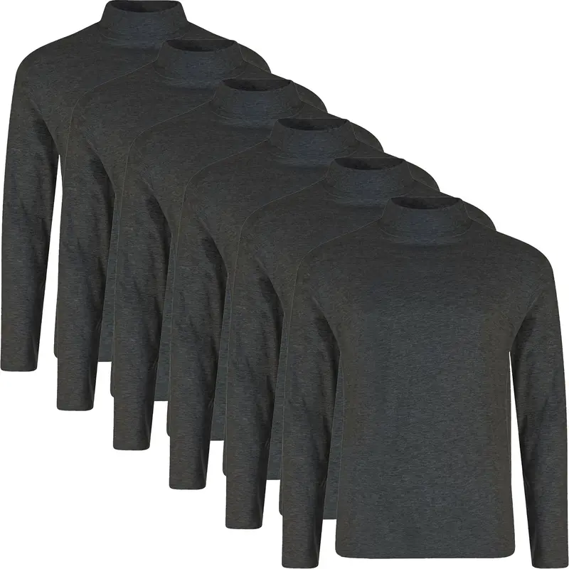 6 Pack Mens Roll Neck Turtle Neck High T Shirt Long Sleeve Shirt Plain Assorted Cotton Top New Menswear Soft 3