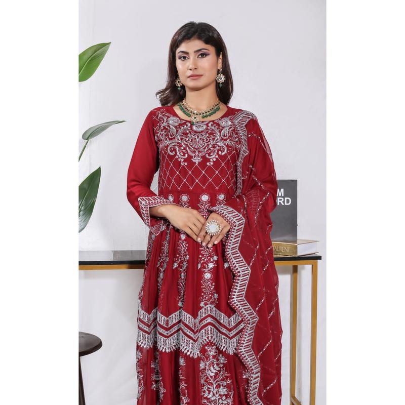 Mother & Daughter Ready to Wear Chiffon Maxi Dress Maroon D-308| Shop Pakistani Dresses 2