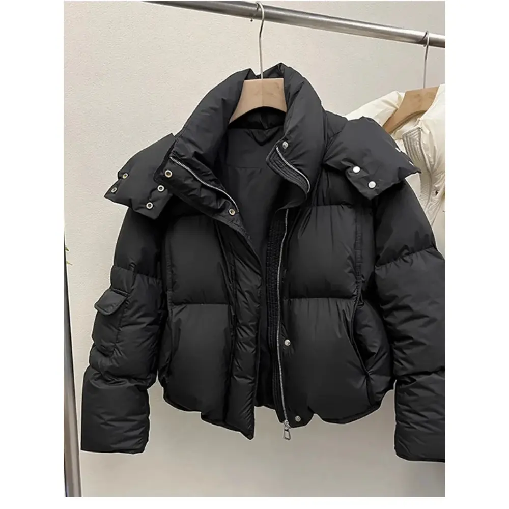 Women Puffer Jacket Winter Warm Thick Long Sleeve Oversized Hooded Short Parkas Mujer Female Solid Loose Crop Coat Outwear