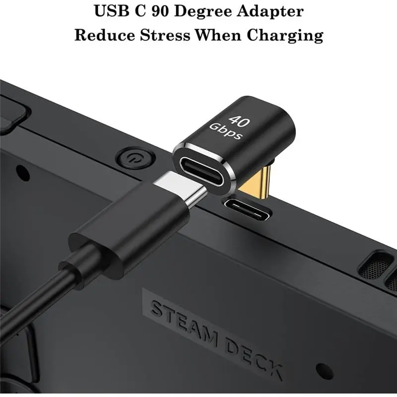 USB C 90 Degree Adapter (Two Styles), USB Type C Right Angle Extender Connector for Steam Deck, Meta Quest, MacBook, Smart Tablet & Phone and More - Black  Alloy Cable Charging Port Shell Device Durable 2