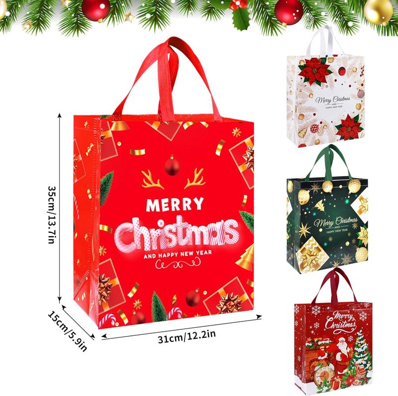 Large Christmas Tote Bags with Handle, 6 Pack Reusable Xmas Grocery Carrier Gift Bags,Waterproof Shopping Bags for Christmas Presents Party Holiday Decoration Lovely Design 1