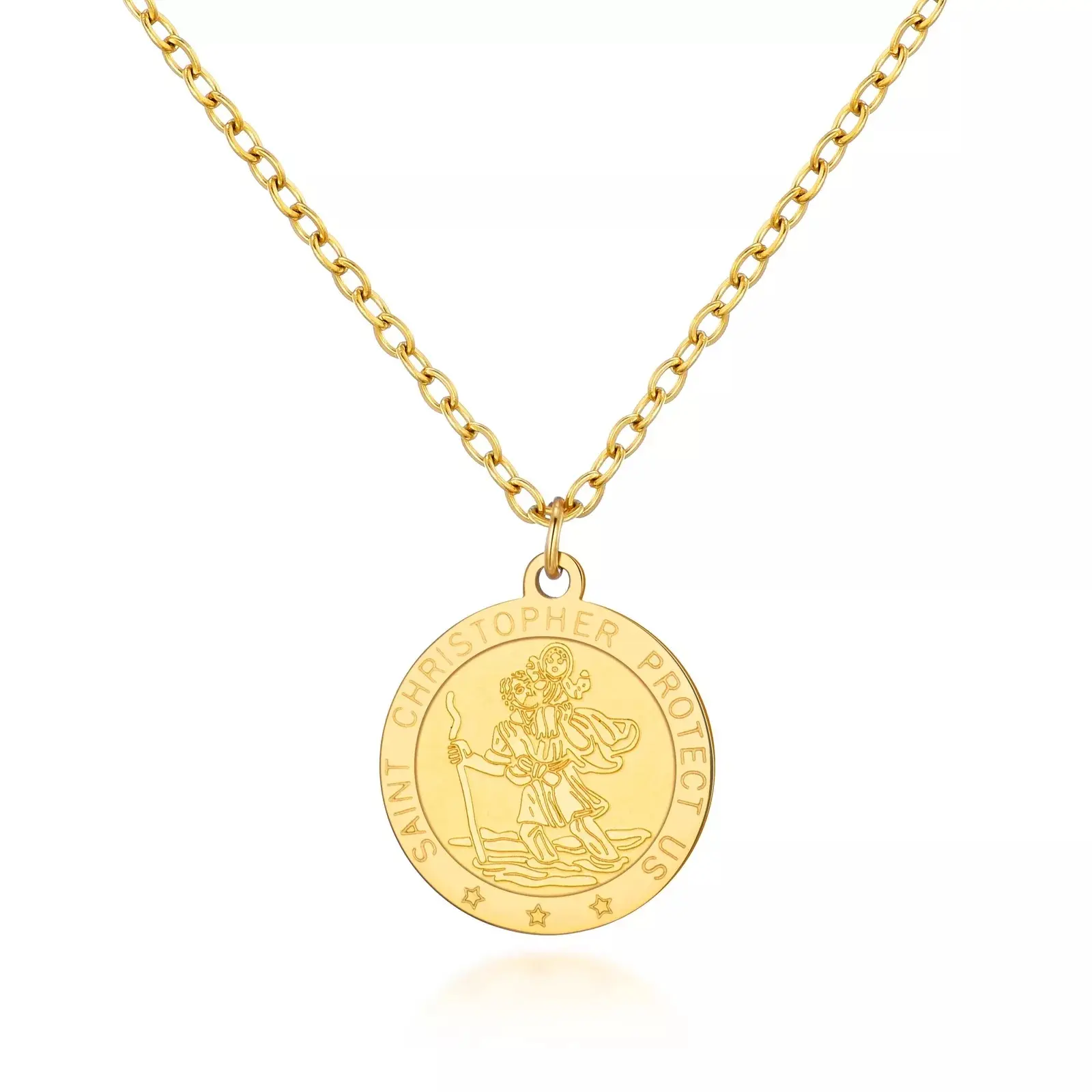 Men's Gold Plated Stainless Steel St Christopher Necklace