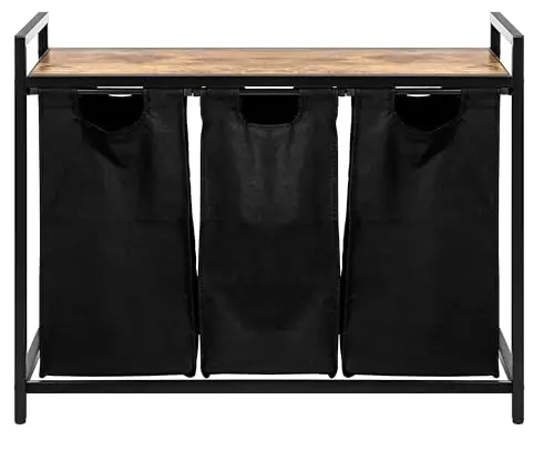 Large Industrial Wooden/Metal Laundry Hamper Basket Bin Organiser 3 x Removable Bags (30L Each) 8