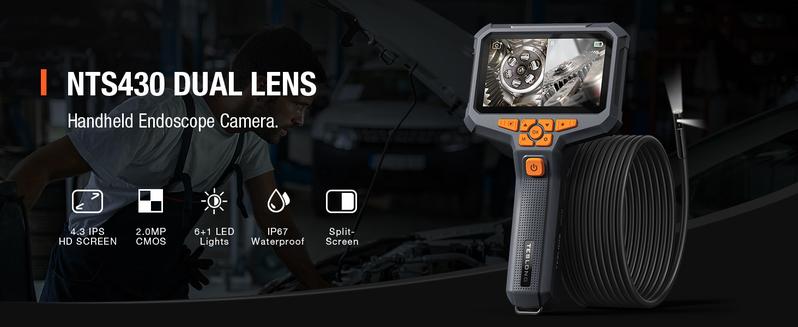 Product Introduction of Teslong Endoscope Inspection Camera, Dual Lens Endoscope Camera with Light, 16.5FT Waterproof Flexible Borescope Camera with Split Screen, Sewer Tube Camera, 3000mAh Battery (No SD Card) 0