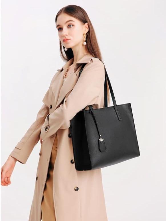 Women's Tote Bag Large Handbag Soft Leather Simple Shoulder Bag with Zipper for School Work Leisure (A-Black) 4