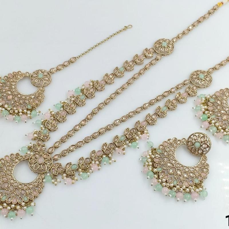 Beautiful Reverse Ad Long Mala Necklace with Tikka and earrings 3