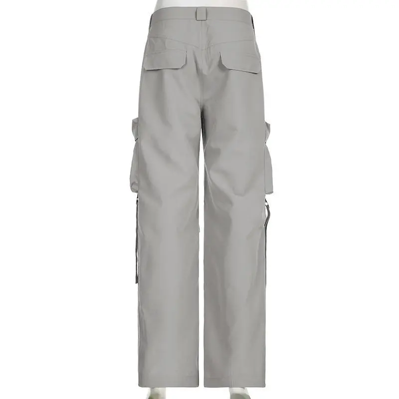 Casual Pockets Cargo Jeans Streetwear Solid Straight Denim Pants Vintage Button Baggy Trousers Fashion All-match Bottom 5