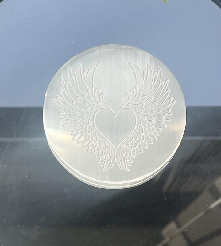 Selenite Charging Plate , Crystal Charging Grid Plate/Disc, Healing Crystal, Energy Healing, Engraved Selenite Charging Plate, Selenite Disc Bag Pendant 3