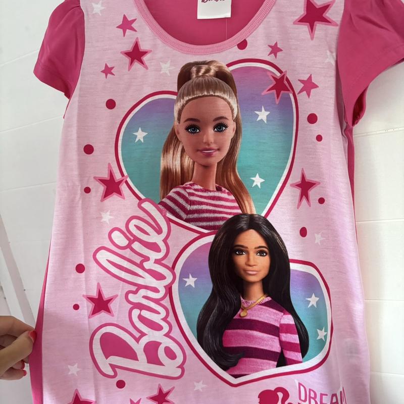 Product Introduction of Barbie Doll Nightdress Nighty Girls Nightie Nightwear Pyjamas Pjs Nightwear Sleepwear Kids Toddler Childrens Character Pink Short Sleeve Night Dress Hearts Frill 4