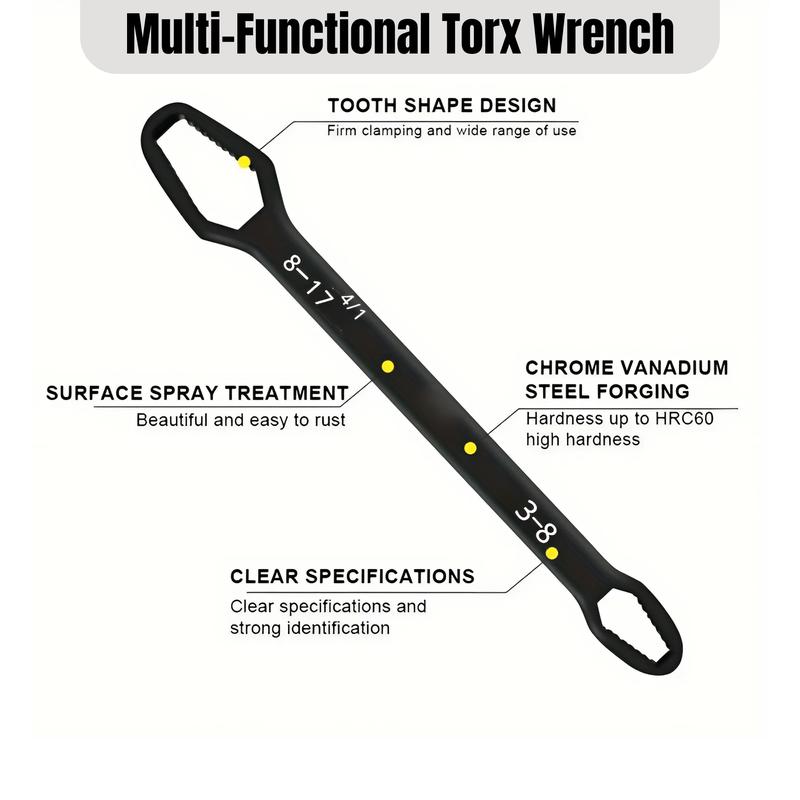 Heavy-Duty Double-End Multi-functional Universal Wrench - 3-17mm Self-Tightening Lazy Wrench for Car, Bicycle, Home, and Engineering Applications 1