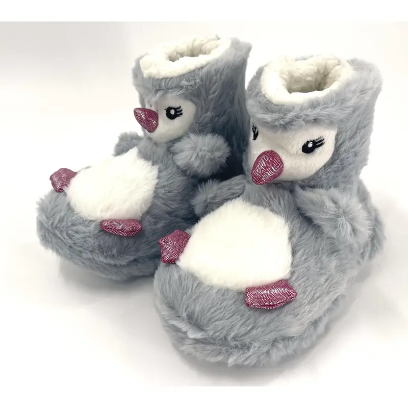 Girls Penguin Design Novelty Faux Fur Plush Boot Slippers 4