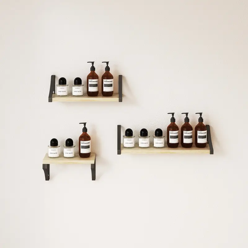 Floating Shelf Wall Mounted 3 Wood Shelves With Metal Brackets 5