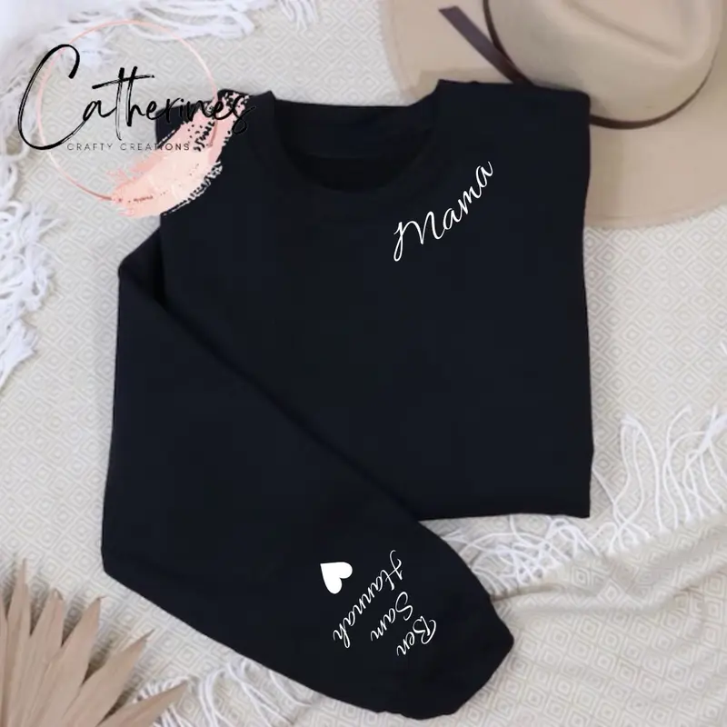 Personalised mama/mum/mummy jumper with children’s names on the sleeve Heart Soft Womenswear Day Hoodie Sweaters Tops, name around the neck 5
