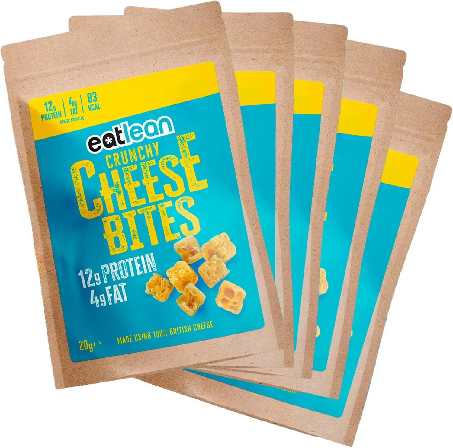 Eatlean Cheese Bites - Baked Cheese Snacks - Keto Friendly, Low Carb, High Protein, Gluten Free, Vegetarian - Multipack - 5 x 20g Bags