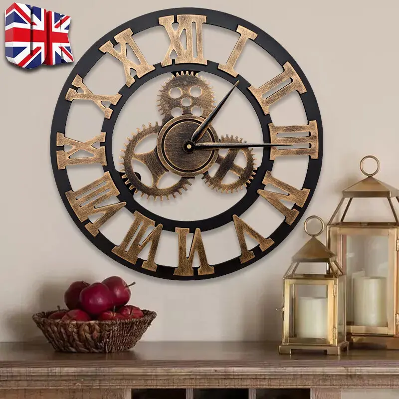 60cm Extra Large Roman Numerals Skeleton Wall Clock Giant Big Open Face Round