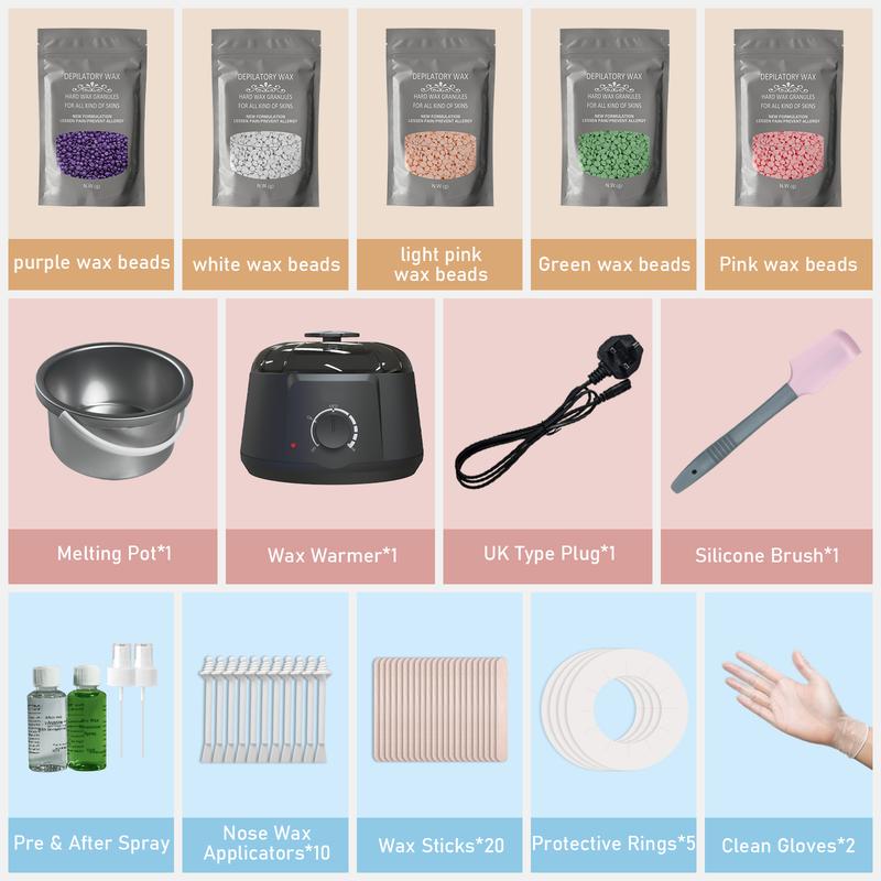 【Free Shipping】Waxing Kit for Women, Wax Pot for Hair Removal, Wax Heater Kit, 5 Packs Wax Beads and 20 Applicator Sticks, Painless Waxing Machine for Full Body Waxing Bee Body Care - No brand - Steel, Silicone 3