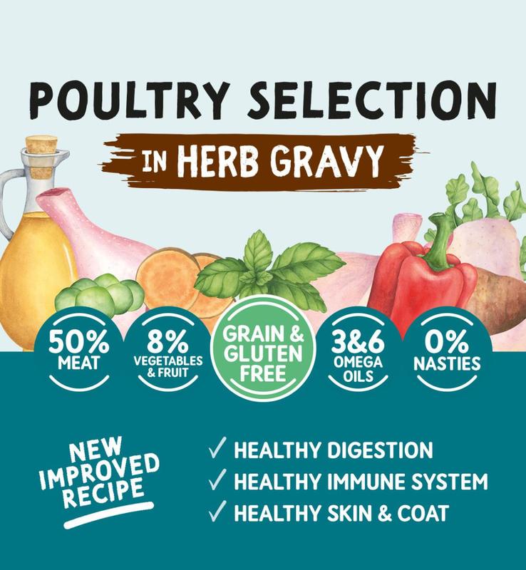 Adult Dog Grain & Gluten Free Poultry Selection in Herb Gravy – 390g x 12, Nutritious & Tasty Wet Dog Food 1