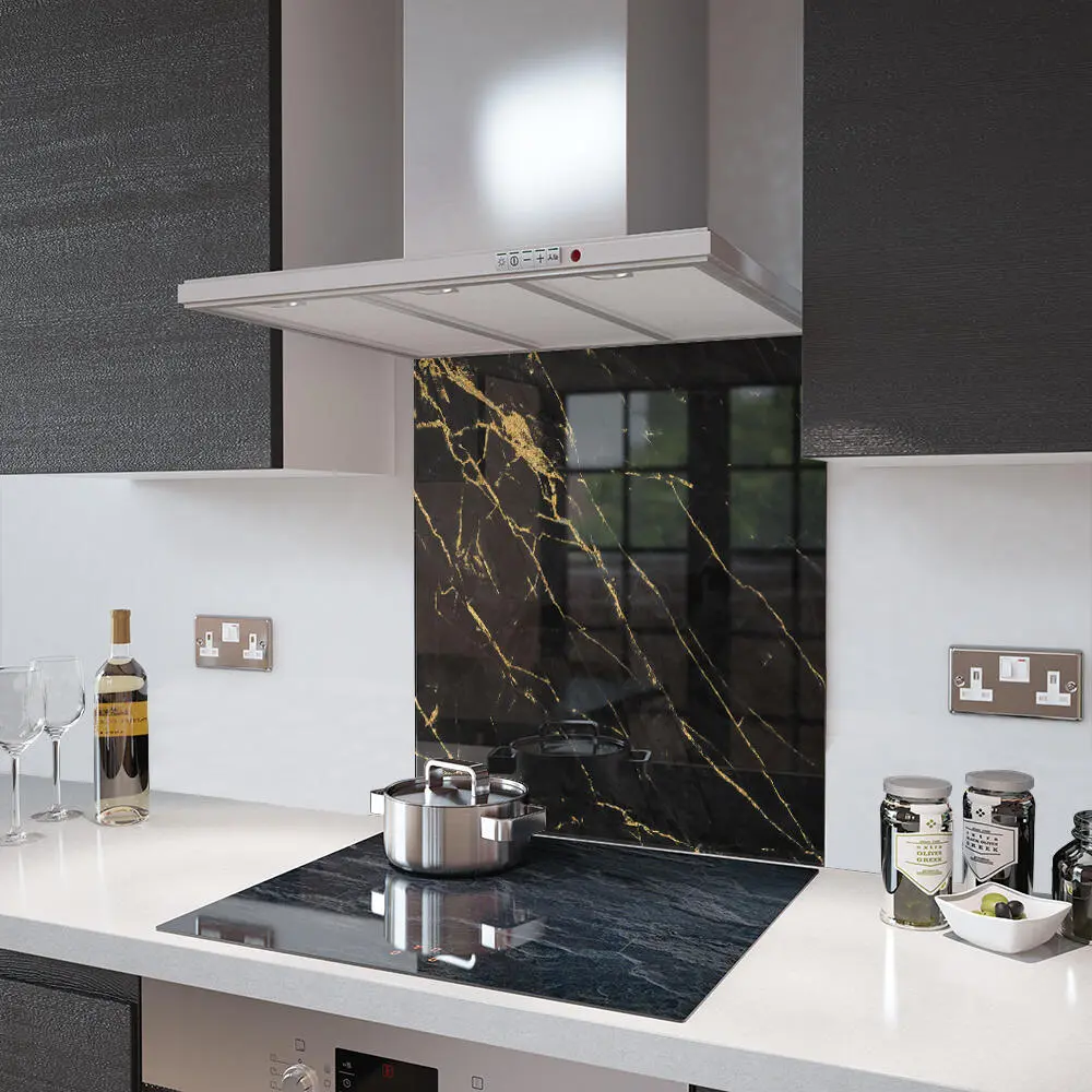 Glass Splashbacks Black Gold Veins