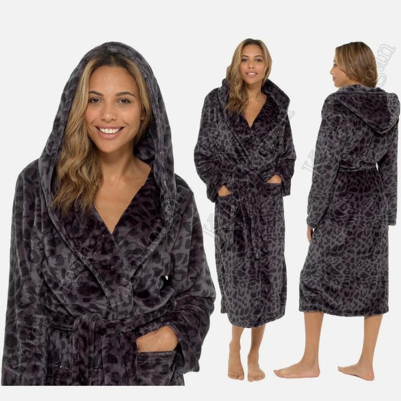 Product Introduction of LADIES DRESSING GOWN SOFT AND COSY HOODED WARM FLEECE ROBE NEW Sizes 8 - 22 Loungewear Womenswear Long Sleeve Nightwear Comfort Basic Minimalist towel dressinggown Winter 2