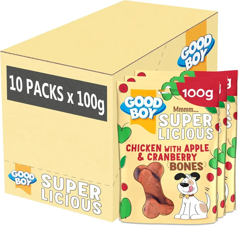 Good Boy Superlicious Chicken, Apple & Cranberry Bones - Natural Dog Treats - Low Fat Training Treats - Bulk Box - 10 x 100g 0