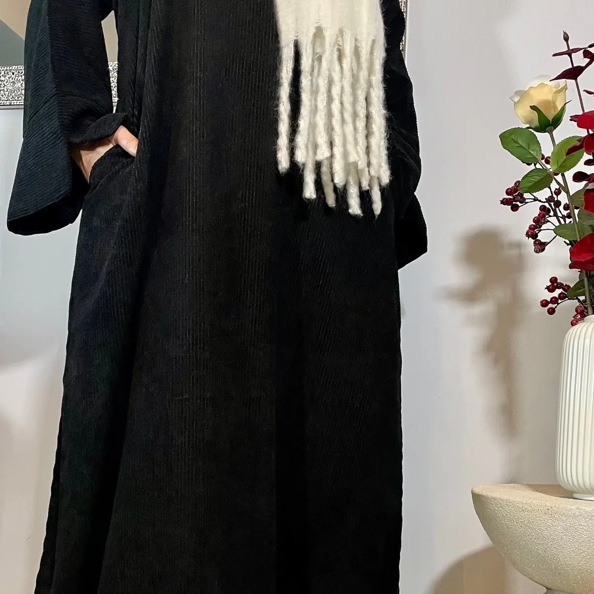 Corduroy Abaya - Black