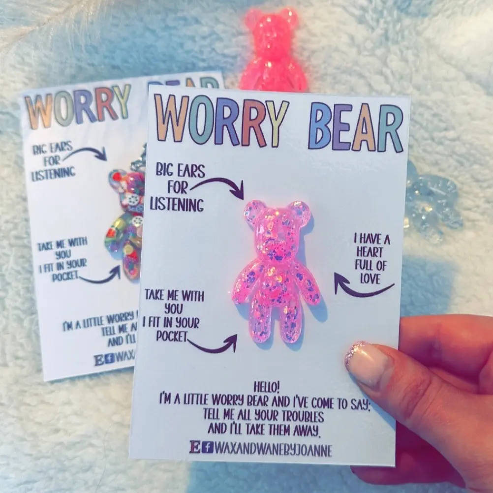 Worry Bear, Anxiety Relief Gift, Pocket Hug, Stress Relief Gift For Her, School Anxiety, Mental Health Gift, Back To School Keychain,Anxious