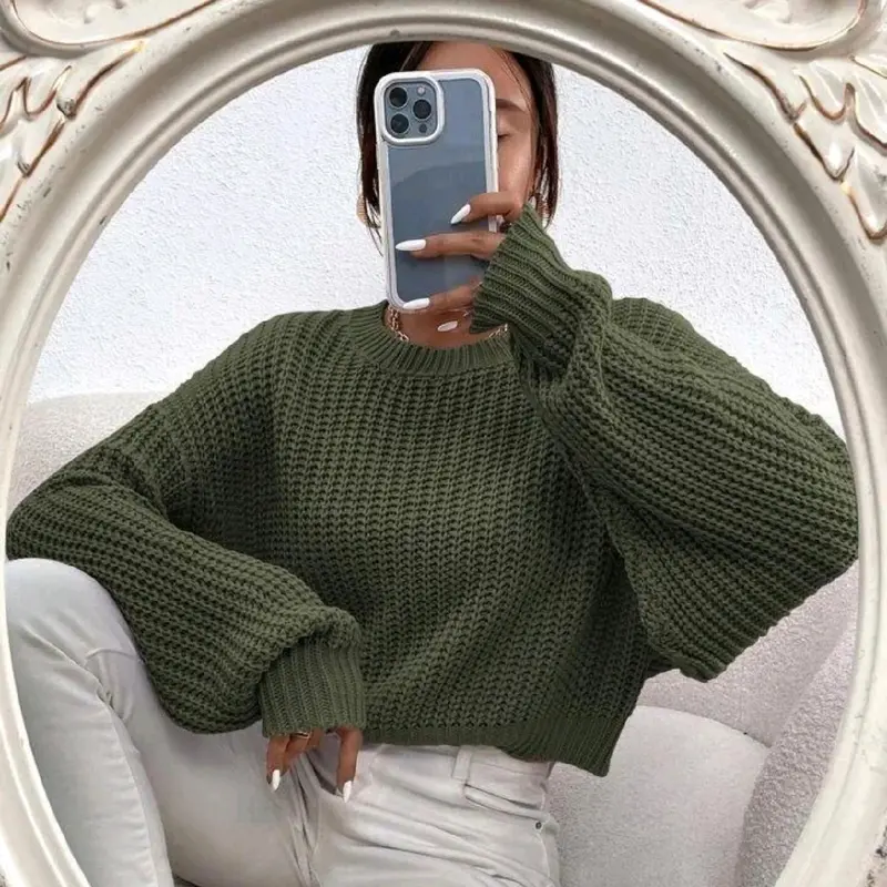 Women's Knitted Oversized Cropped Jumper - Soft and Stretchy Material - Perfect for Winter - Fit, Clothing autumnal fits fashion coat 2