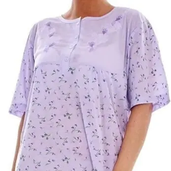 New Ladies Nightdress Floral Print Short Sleeve Rich Cotton Buttons Nightshirt UK 6