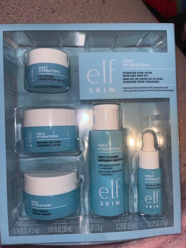 e.l.f. SKIN Hydrated Ever After Skincare Mini Kit, Cleanser, Makeup Remover, Moisturiser & Eye Cream For Hydrating Skin, Airplane-Friendly Sizes Cleansing Hyaluronic Daily Comfort Moisturizing Moisture Moisturize 4