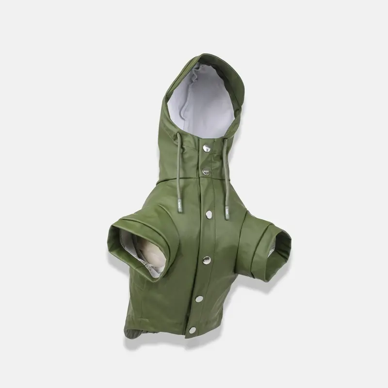 Barc London's Eco-Friendly Dark Green Dog Raincoat - 100% Waterproof and Recycled PU Material 5