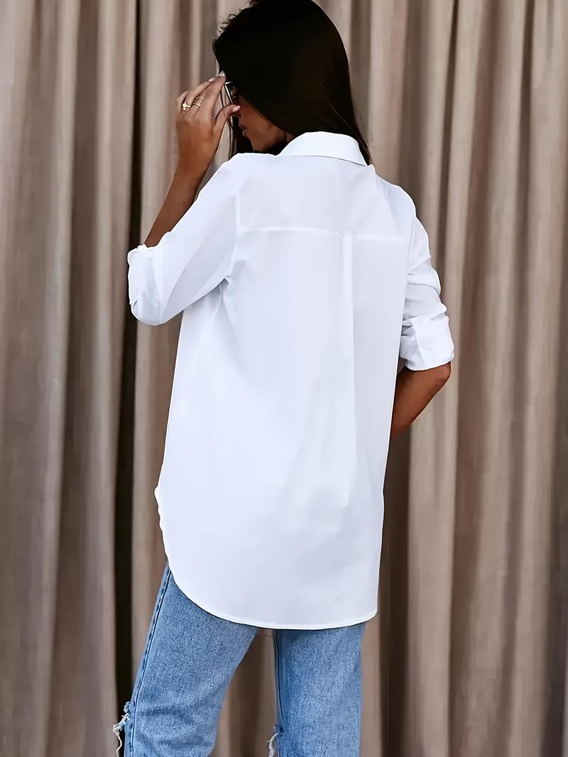 Product Introduction of Solid Button Front Shirt, Casual Turn Down Collar Office Work Shirt, Women's Clothing 24