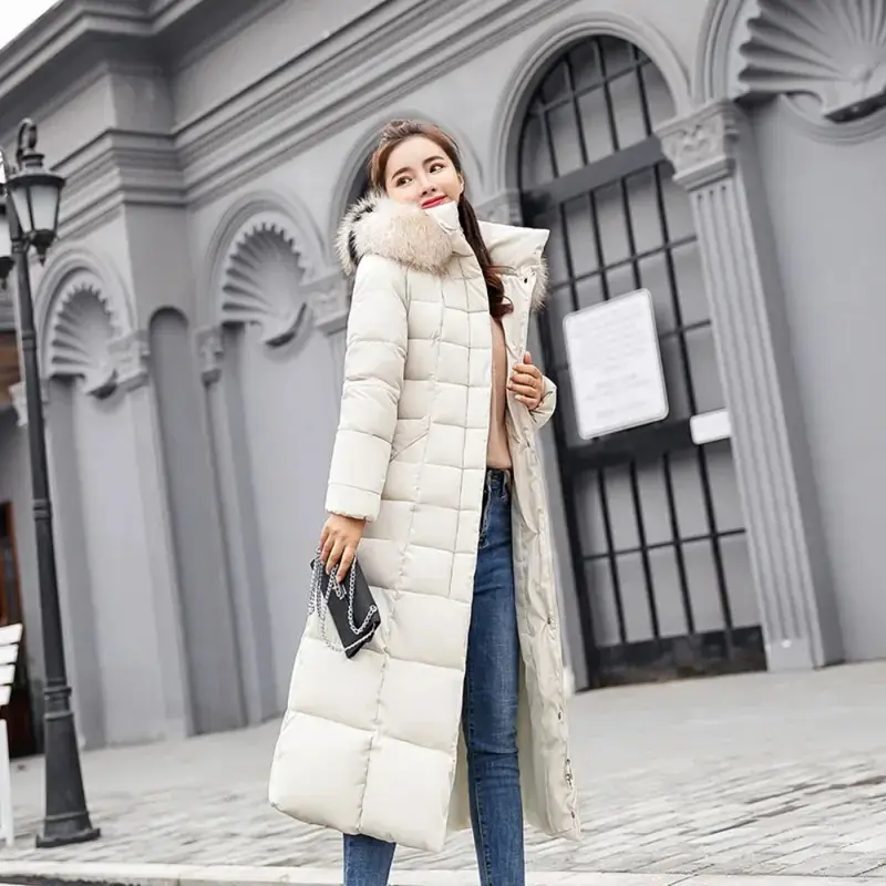 Long Down Cotton Parkas Coat Female New Winter Over Knee Loose Large Fur Collar Hooded Warm Thick Parkas Women  Padded Overcoat 2